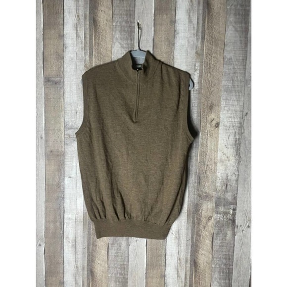 Peter Millar Brown Sleeveless Men's Pullover 1/4 Zip - Picture 1 of 4